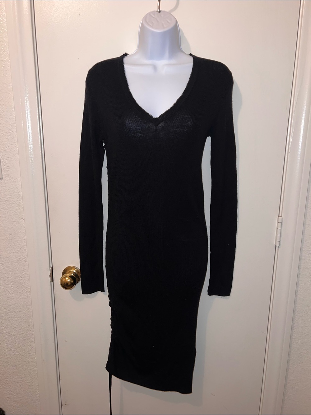 All Saints Black V-Neck Long Sleeve Midi Dress